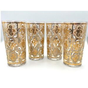 Vintage Culver Sallye Highball Glasses Set of 4 Real Gold MCM Barware